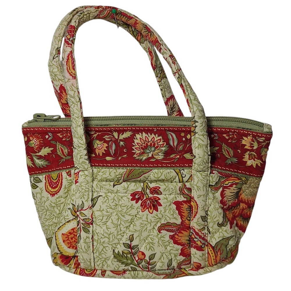 QK Quilted Koala Fabric Purse Green Red‎ Nine Inches Long Outside Pocket